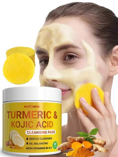 1pc*80pads Vitamin B5 C & Turmeric Cleansing Pads - Kojic Acid For Gentle Oil Control & Refreshing Clean - Simplify Daily Skincare