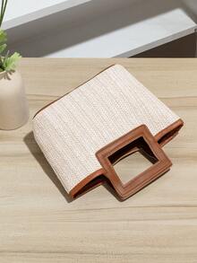 New European Style Woven Bag, Vacation Straw Bag, Travel Bag, Fashionable Portable Storage Bag, Beach Bag, Straw Handbag, Mini Straw Handbag, Summer Essential, Versatile Item, Perfect For Women, Girls, Students, Travel, Vacation, Beach, Holiday, Gift, Vacation, Beach Bags - Brown - View 6