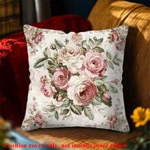 1 bucată Husă de pernă cu trandafiri florali vintage - catifea piersică cu design elegant de trandafiri roz și frunze verzi, potrivită pentru decorarea fermei în camera de zi, canapea sau balcon - se poate spăla la mașină, cu fermoar, 45 cm/17,7 inchi - husă de pernă vintage, husă de pernă decorativă, tavă de pernă, fără pernă