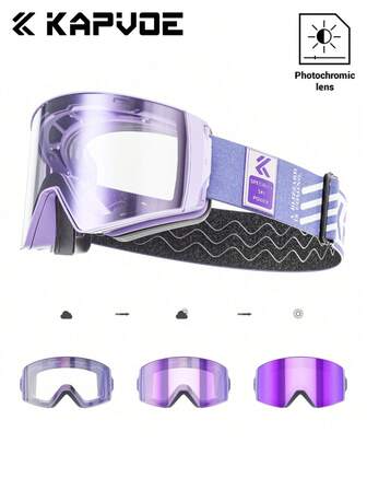  Kapvoe Photochromatische Skibrille, Schneebrille, Snowboard Anti-Beschlag Maske für Herren Damen Brillenset, Schneeschutzbrille, Schneemobil Winter