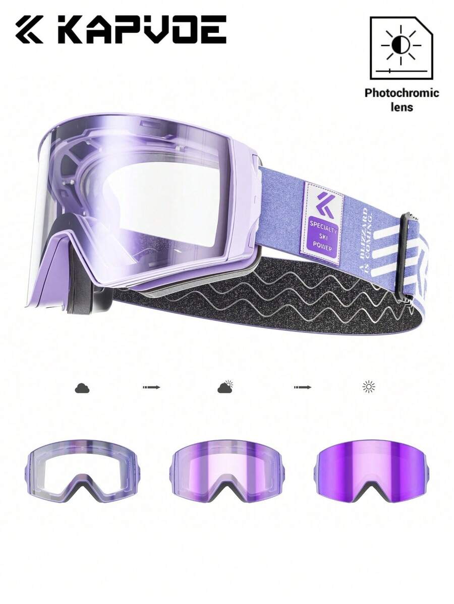 Kapvoe Photochromic Ski Goggle Snow Goggles Snowboard Anti-Fog Mask For Men Women Eyewear Kit Protection Snow Glasses Snowmobile Winter