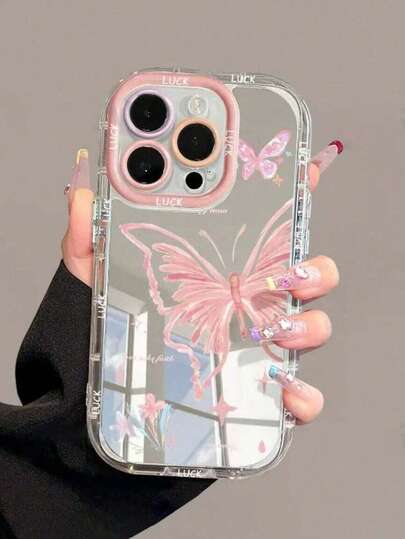 1pc Fashionable & Cute Butterfly, Star, Floral Pattern Cream-Colored Mirror IMD Shockproof Protective Phone Case, Suitable As Holiday Gift Compatible With Apple 11 Pro Max/12/13/14/14 Plus/15/15 Plus/16/16 Plus