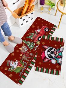 1 pieza Alfombra de cocina con estampado de cachorro navideño, alfombra rectangular suave y esponjosa antideslizante y absorbente, adecuada para sala de estar, cocina, uso doméstico