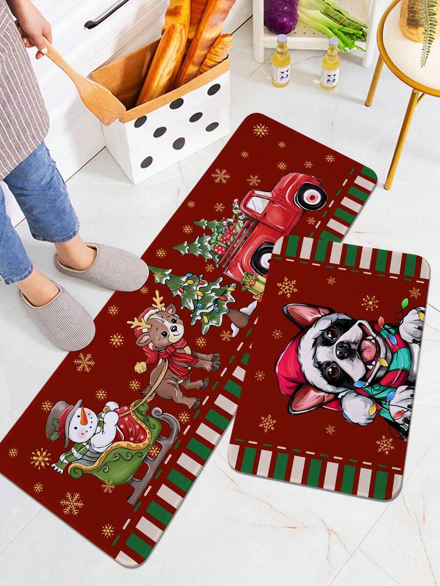 1 pieza Alfombra de cocina con estampado de cachorro navideño, alfombra rectangular suave y esponjosa antideslizante y absorbente, adecuada para sala de estar, cocina, uso doméstico
