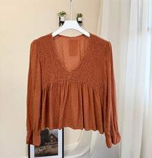 Hermiss blusa manga larga cuello pico con goma en el pecho flojo de bajo, tejido con hilo plateado .talla única entre una S/M. nueva colección de otoño  entrega estimada 1-3dias laborable (península) - Naranja - Ver 4