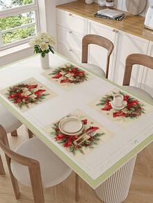 1pc Christmas Bird Table Runner, Christmas Decorative Table Runner, Christmas Linen-Like Table Runner, Table Runner, Table Runner, 1pc Table Runner, 4pcs Placemats, 1pc Pillow Cover, 3 Products Available, Seasonal Home Decor Indoor & Outdoor For Winter, Christmas Party, Christmas Room Decor - Multicolor - View 11