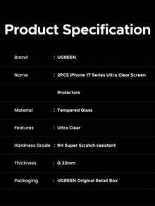 UGREEN 2pcs Phone Screen Protector Tempered Glass Black Edge Compatible With IPhone 17 Air Pro Max