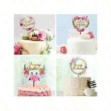 4pcs  Gilded Flower Butterfly Birthday Card Design Is Exquisite, Instantly Making The Cake Look Beautiful With Just One Insertion, Making It A Great Choice For Birthday Parties