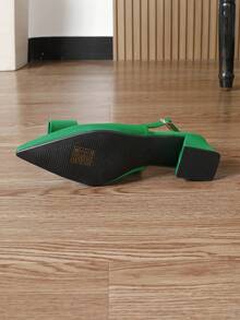 New Fashionable Women's Green High Heel Shoes, Thick Heel Sandals, Pointed Toe Pumps, Mary Jane Shoes, Suitable For Summer, Autumn And Winter