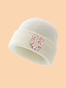 1 Mũ len dệt kim họa tiết hoa hồng và chữ thanh lịch cho bé gái từ 3-10 tuổi, mềm mại, thoải mái, thoáng khí, thời trang, ấm áp cho bé gái mùa đông, thích hợp để phối đồ hàng ngày, sử dụng ngoài trời, làm quà tặng sinh nhật, ngày lễ cho con gái và cháu gái - trắng - Xem 30