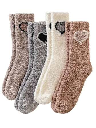 1/2/4 Pairs Coral Fleece Socks, Warm Thick Fuzzy Sleepwear Socks For Home, Maternity, Autumn/Winter, One Size 35-43