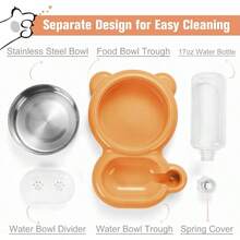 Dog Bowls, Food And Bowl Set With Dispenser And Stainless Steel Bowl Cats And Small Dogs - Light Blue - 橘色 - 查看 3