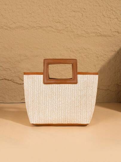 Nuevo bolso tejido estilo europeo, bolso de paja para vacaciones, bolso de viaje, bolso de almacenamiento portátil de moda, bolso de playa, bolso de paja, mini bolso de paja, esencial de verano, artículo versátil, perfecto para mujeres, niñas, estudiantes, viajes, vacaciones, playa, vacaciones, regalo