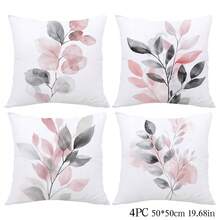 MEMNUN 4 Stück Aquarell Grau & Rosa Blatt Muster Kissenbezüge, 17,7*17,7 Zoll (45*45 cm)/19,69*19,69 Zoll (50*50 cm)/15,75*15,75 Zoll (40*40 cm), einseitiger Muster, ohne Kissenfüllung, geeignet für Heimdekoration, Wohnzimmer, Schlafzimmer, Auto, Sofa, Kopfteil