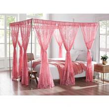 Lace Canopy Bed Curtains Set - 8 Panels 48"X78" White Canopy Curtains With Tie-Backs For Queen/King/Twin Beds, Coquette Vintage Bedroom Decor - 玫瑰粉紅 - 查看 3