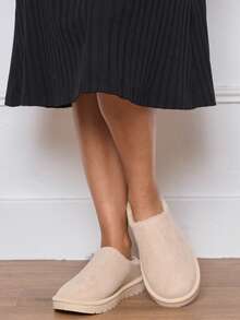 Casual Thermal Lined Slippers, Versatile For Winter - Beige - View 4