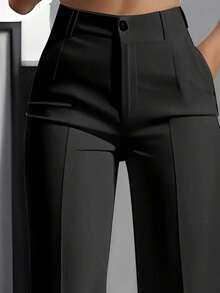 Straight Leg Trousers With Pockets, Solid Color And Stylish 2025, High Quality, Elastic Waistband, Easy To Put On And Take Off. - màu đen - Xem 2