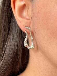 Organic Textured Women's Earring Different Modern And Elegant Design Sophisticated Fashion Timeless Elegance Minimalist Chic - 銀色 - 查看 3