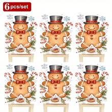 Pokrowiec na krzesło z motywem piernika, laski cukrowej, ostrokrzewu, płatka śniegu, zdejmowany krótki pokrowiec na krzesło z pluszu, ochraniacz na oparcie, odpowiedni do jadalni, salonu, biura, hotelu i wystroju domu, na każdą porę roku - Wielokolorowe - Zobacz 12