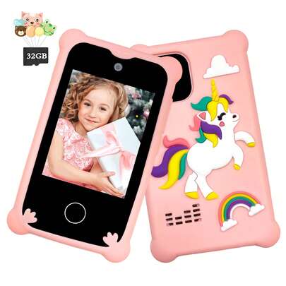 2.8" Kids Touch Screen Smartphone Toy With Dual Camera, Educational Games & MP3 Player, Unicorn Design, Christmas/Birthday Gift For 3-12 Years Old Boys & Girls (Pink)