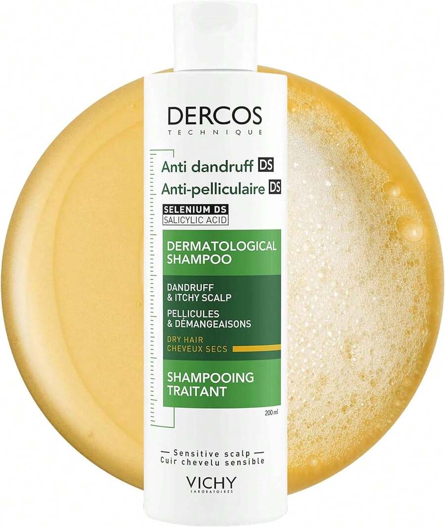 Dercos Anti-Dandruff Shampoo For Dry Hair & Sensitive Scalp 200ml, DS Dermatological Shampoo Treats Dandruff & Itchy Scalp, Helps Maintain Microbiome, Selenium + Salicylic Acid - 綠色 - 查看 1