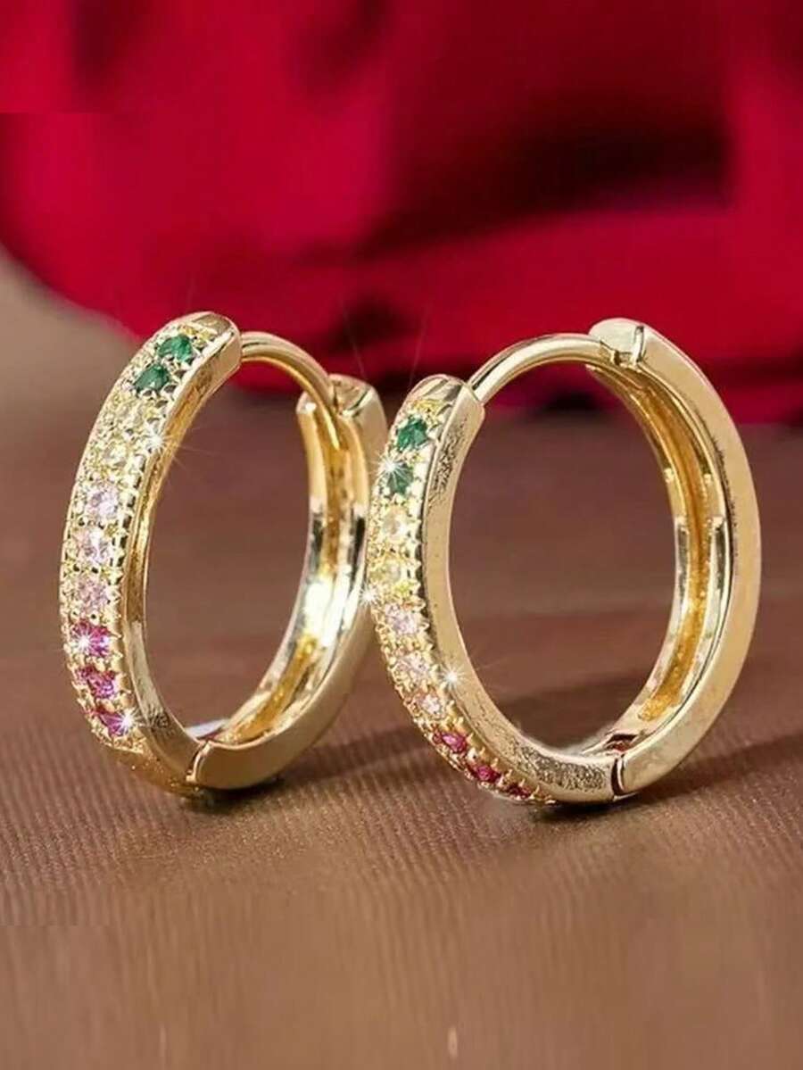 1 Paar luxuriöse, kupferinkrustierte, bunte geometrische runde Creolen, Hip-Hop-Stil für Frauen, Party- & Date-Geschenk