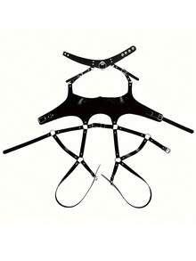 Bộ dây nịt da điều chỉnh được - Áo ngực kiểu lồng Gothic Punk, trang phục lễ hội Rave, phụ kiện áo liền quần bondage thủ công. - màu đen - Xem 7