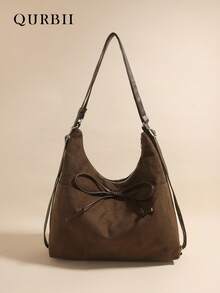 Large Capacity Bow Decor Casual Tote Bag, New High-End Suede Handbag For Women, Autumn/Winter, Matte Texture Commuter Shoulder Bag