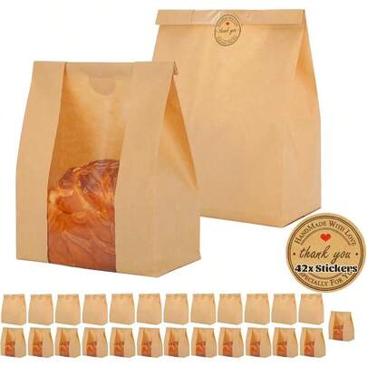 Bread Bags Homemade Bread Sourdough Bags With Seal Stickers 25 Pack, 13.7x8.2x3.5 Inch, Thank You Stickers