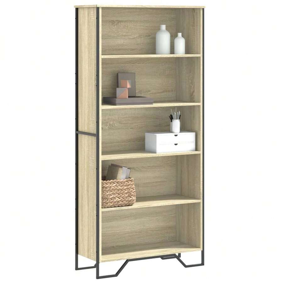 Libreria Larryhot Sonoma Oak 80x31x169 cm Legno ingegnerizzato, resistente e durevole, facile da montare, stile decorativo, adattA, Per riporre soprammobili, statuette, libri, piccoli oggetti, ecc. - Castano - Visualizzare 1