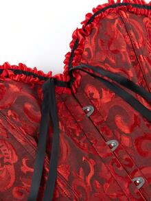 Corset Overbust Bustier, Classic Corset Bodice Strapless, Sweet Fitted Boned Bodysuit, Ruffle Trim Waist Cincher Tops For Masquerade, Halloween - Màu Đỏ Sâu - Xem 4