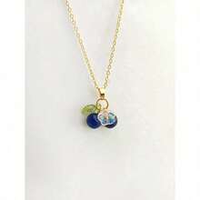 1pc2025 New Elegant Blueberry Pendant Necklace With Glass Fruit Charm And Acrylic Leaf, Suitable As Birthday Gift For Women & Girls - 藍色 - 查看 7