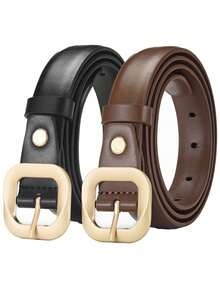 1/2pcs New Women's Belt Simple Square Hollow Needle Buckle Design Belt Women's Fashion Commuter Pants Belt With Jeans Dress