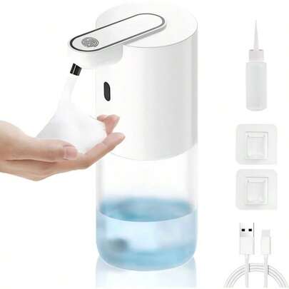 400ML Automatic Infrared Sensor Soap Dispenser, Touchless Foam Soap Smart Pump, Electric Sprayer, Countertop Or Wall-Mounted, IPX5 Waterproof, 4 Lighting Levels Adjustable Flow, Transparent Bottle, Suitable For School, Hotel, Mall, Kitchen, Bathroom, Great Christmas Or Halloween Gift