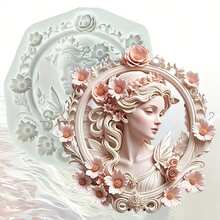 1 Khung hoa cô gái, hình nổi nữ thanh lịch, Khuôn silicon - Khuôn nhựa - Dụng cụ trang trí nhà cửa DIY - Khuôn thạch cao đất sét đúc trang sức - Màu Xám nhạt - Xem 7