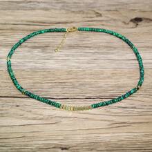 1 pieza Collar de malaquita hecho a mano estilo bohemio - Cuentas de piedra natural con espaciadores dorados, verde profundo y joyería bohemia dorada para mujeres, atuendo casual o regalo, collar de cuentas multicapa bohemio-chic, accesorio casual, estilo vintage, artesanía detallada, para entusiastas de la moda