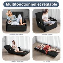 Klappbares Bodensofa, 2-in-1 Schlafsofa mit 5-stufig verstellbarer Rückenlehne, Schlafbereichsfunktion, Gästesofa, Loungesofa, gepolstertes Schlafsofa für Wohnzimmer, Schlafzimmer, Lounge, Balkon - Schwarz