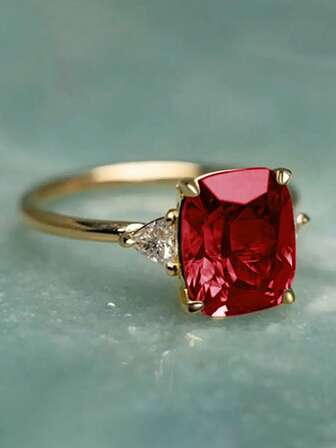 1pc Luxurious Cubic Zirconia Ruby Ring, Suitable For Women As Wedding, Engagement, Party Jewelry, Valentine's Day Gift