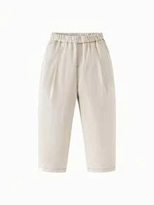 年轻女孩棉质弹力裤舒适柔软耐穿休闲秋季日常 - 淺卡其 - 查看 1