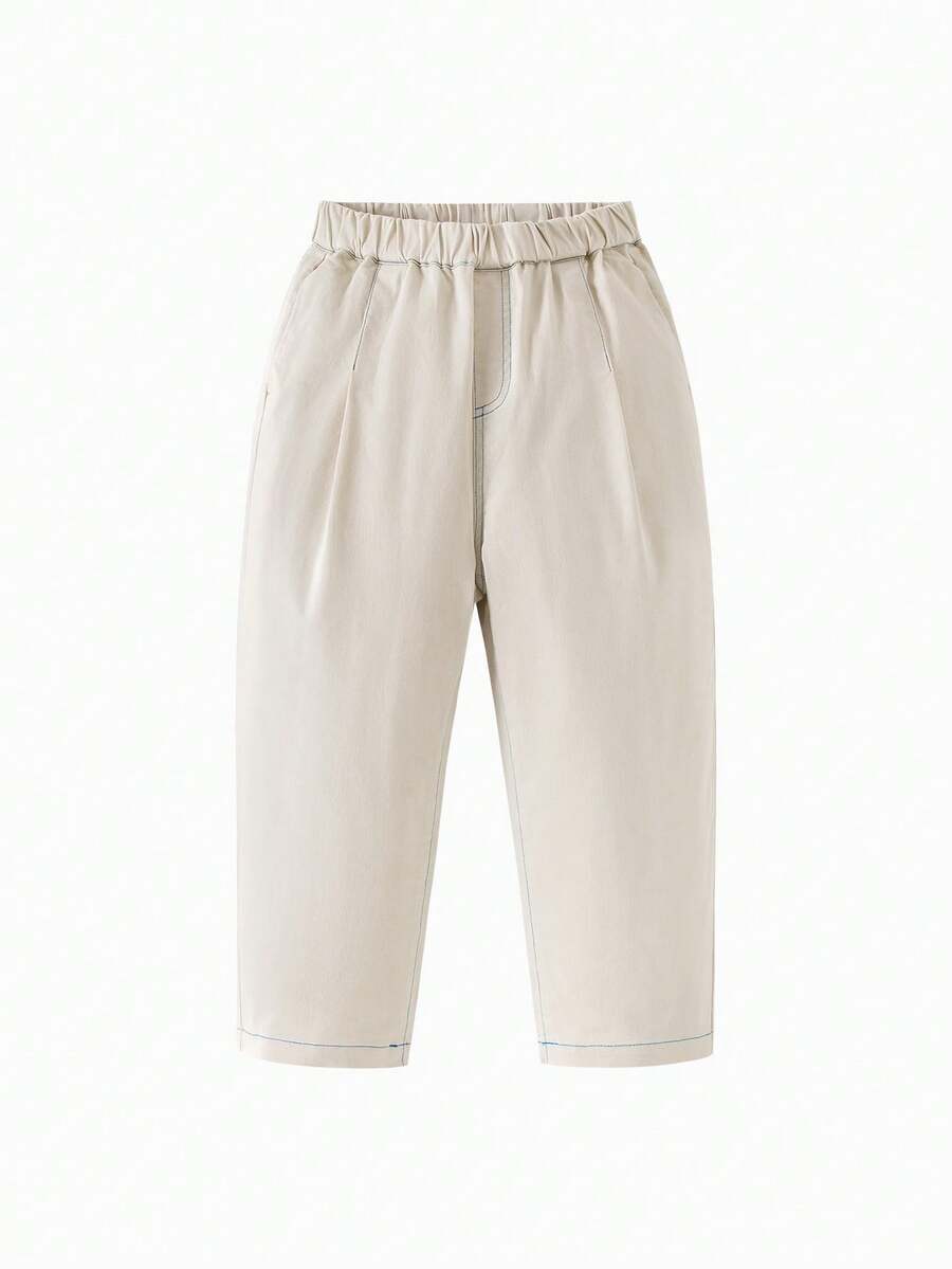 年轻女孩棉质弹力裤舒适柔软耐穿休闲秋季日常 - 淺卡其 - 查看 1