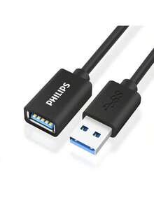 PHILIPS Extension Cable SWR1526X/93 USB 3.0 Extension Cable Data Cable Double Shielding Protection No Electromagnetic Interference Stable And Fast Transmission - Black - View 1