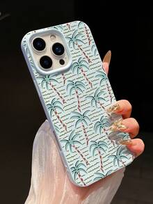 1 件极简主义风格海浪和棕榈树哑光软硅胶手机壳，适用于 11/12/13/14/15/16/17 系列 - 天藍色 - 查看 3