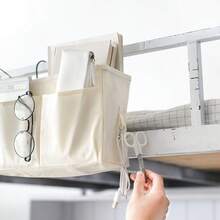 Bedside Hanging Storage Caddy, Dorm Bed Organiser With Hooks For Books, Remote Controls & Small Bedroom Essentials - White - View 4