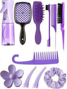 11 件/套多功能美发工具套装，黑色手柄空心梳按摩头皮放松防脱发，200ml 高压喷雾瓶，密齿卷发梳顺理头发，大号马尾辫发圈，优雅发饰套装适合所有发质和女性，送给女朋友/家人的绝佳礼物，美发套装，美发工具套装，美发工具 - 彩色 - 查看 9