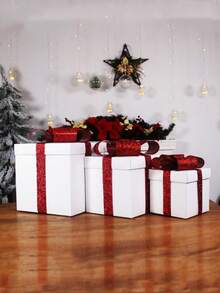 20厘米方形白色DIY礼品盒，圣诞装饰用品，节日装饰，派对礼品，零售展示道具 - 紅白色 - 查看 4