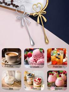 2pcs/4pcs/6pcs Heart Bowknot Hanging Cup Spoon,Love Butterfly Coffee Spoon,Stainless Steel Coffee Stirring Spoon,Coffee Spoon,Long Handle Dessert Spoon,Dinner Spoon,Stainless Steel Love Bow Spoons,Stainless Steel Honey Spoon,Basting Spoon - Multicolor - View 9