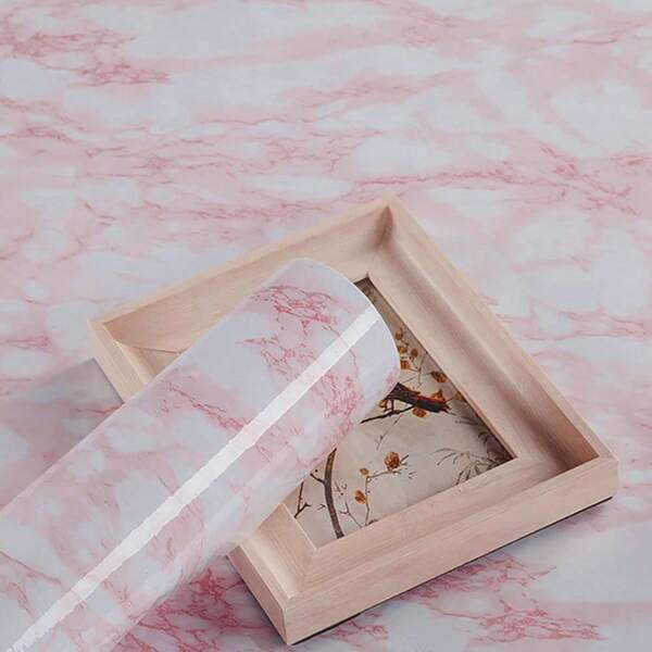 Pink Marble Contact Paper,40x200cm Self Adhesive Wallpaper,Peel And Stick Pink Paper Removable Decorative Film For Desk,Kitchen,Countertop,Cabinet,Shelf Liner,Waterproof Vinyl Sticker
