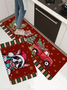 1 pieza Alfombra de cocina con estampado de cachorro navideño, alfombra rectangular suave y esponjosa antideslizante y absorbente, adecuada para sala de estar, cocina, uso doméstico