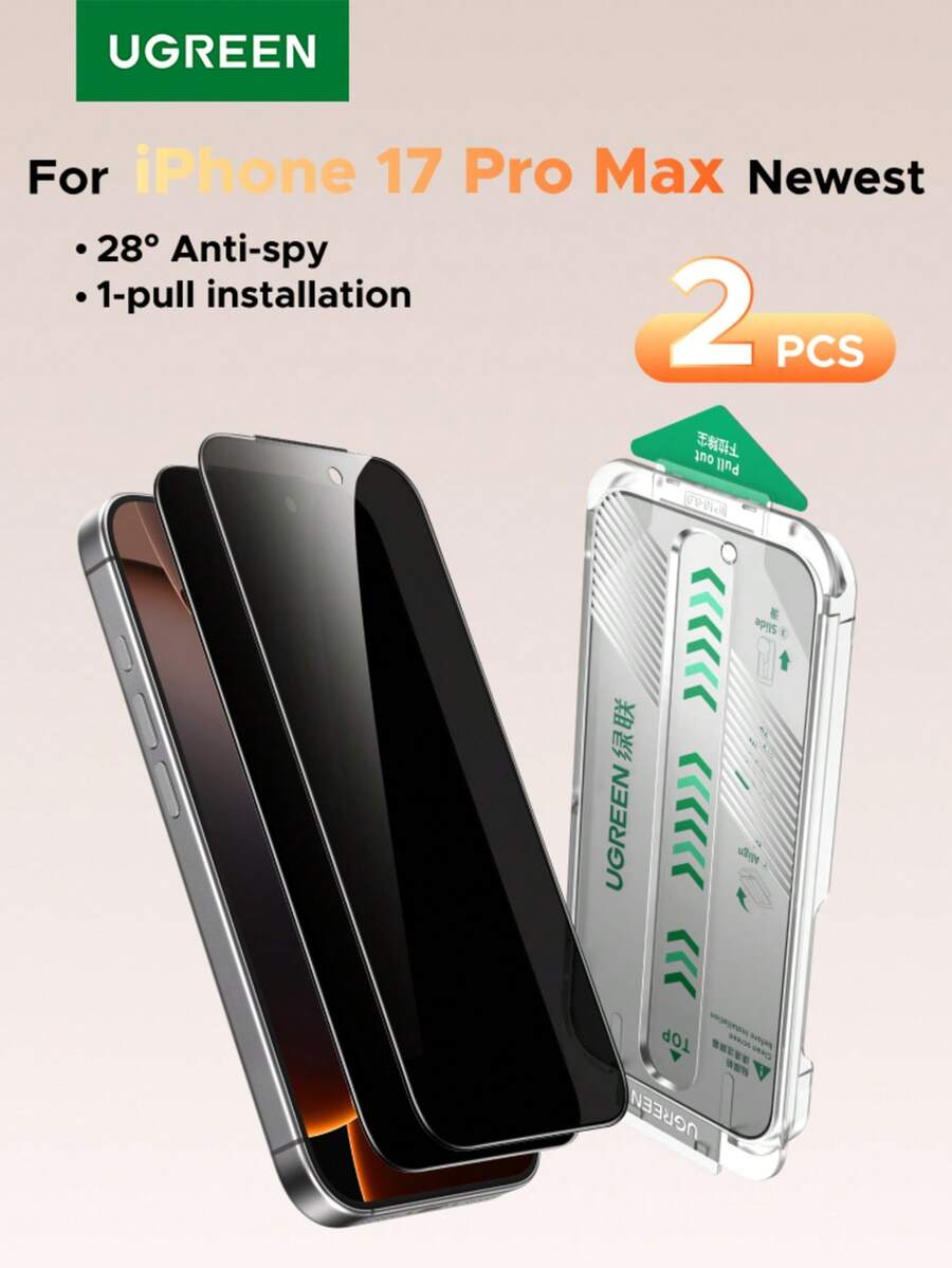 UGREEN UGREEN 2PCS Privacy Screen Protector Black Edge Full Screen Anti-Spy Tempered Glass Screen Protector Compatible With IPhone 17 Air Pro Max