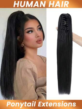 تمديد ذيل الحصان مباشر من الشعر البشري مشبك مخلب، تمديدات شعر موجة مشبك للنساء، شعر ريمي طبيعي اللون لقطعة ذيل الحصان